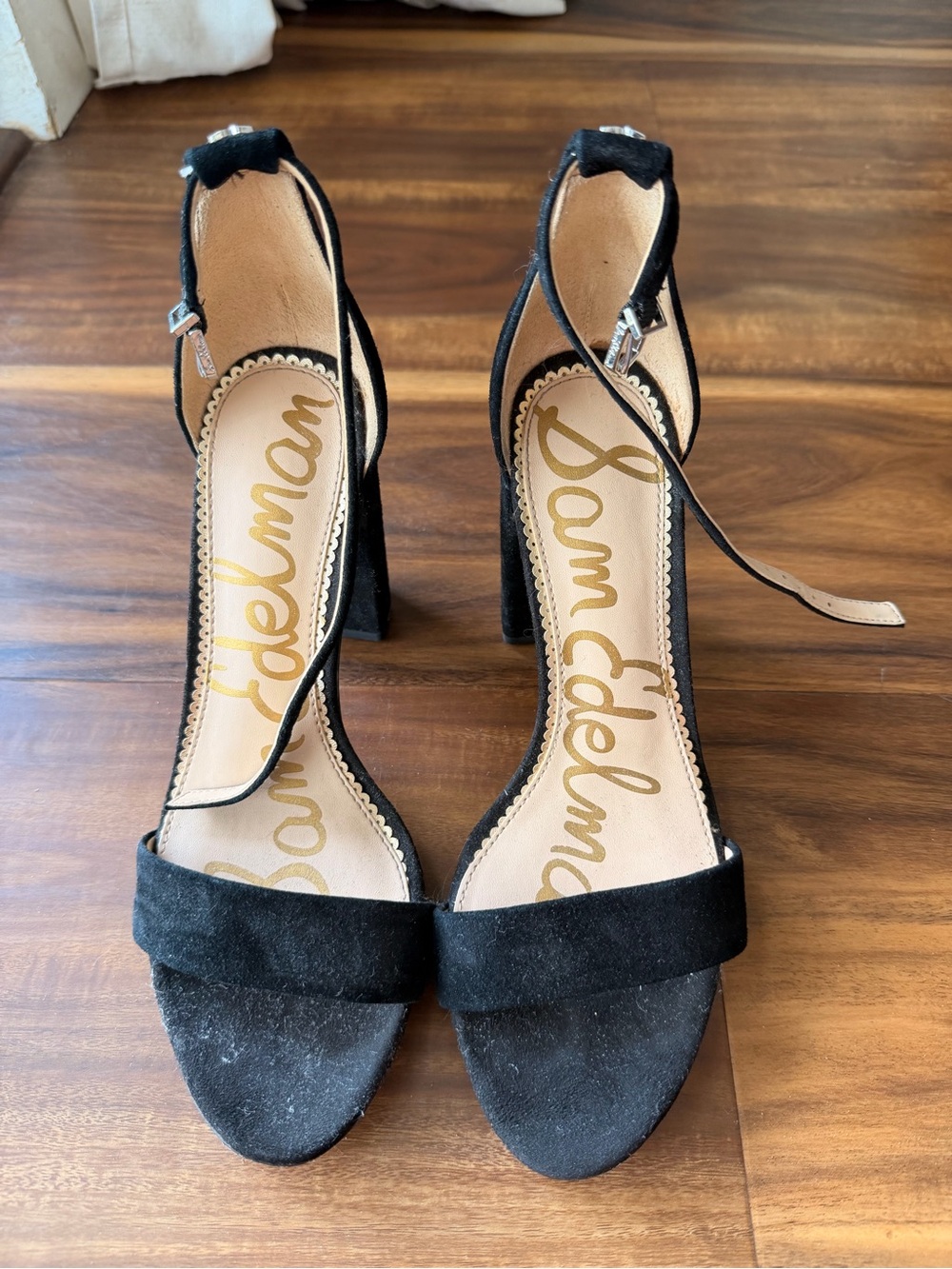 Sam Edelman Black Suede Ankle-Strap Block Heels